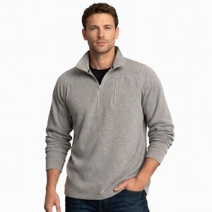 Sportek Men’s XL Gray Quarter Zip Fleece Pullover Sweater – Chest & Side Pockets